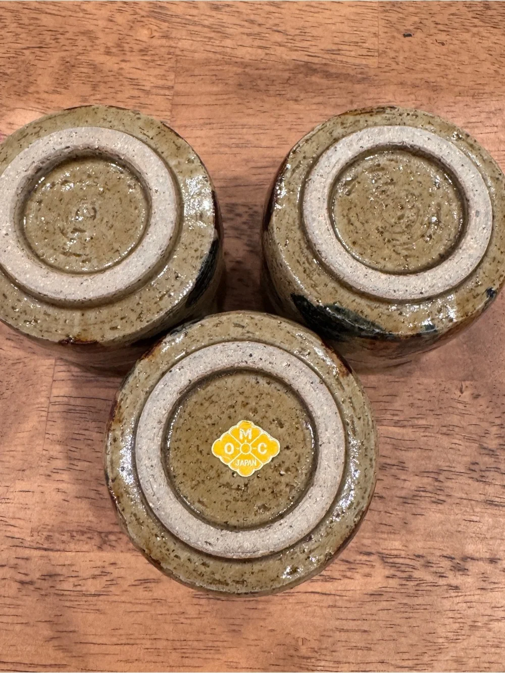 Otagiri Painted Stoneware Ceramic Small Cups Set of 3 Earthy Neutral Artsy Japan